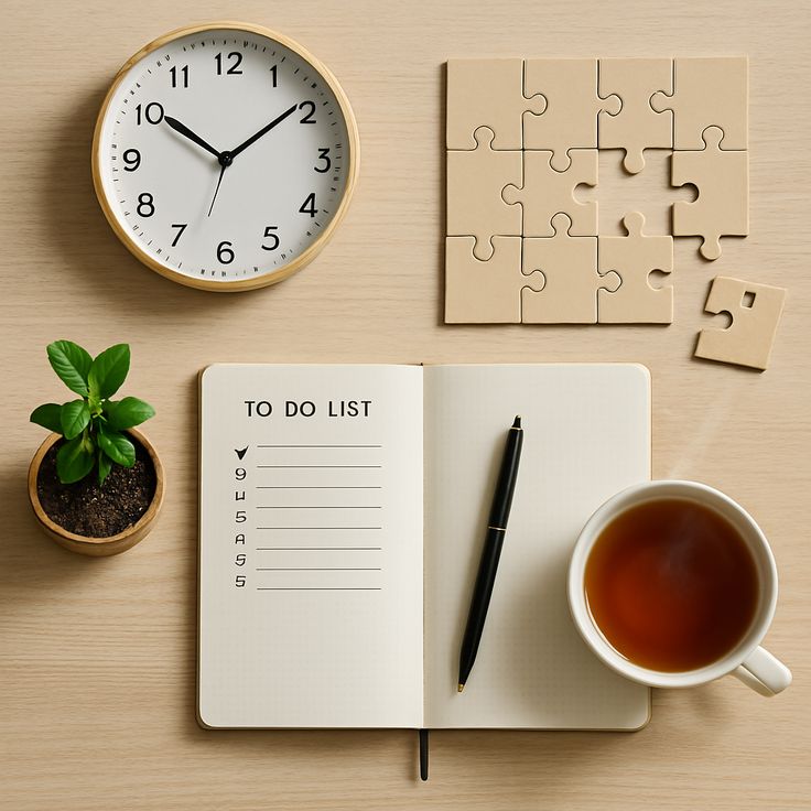 Journal and checklist used to log daily desk micro-exercise sessions on a workspace